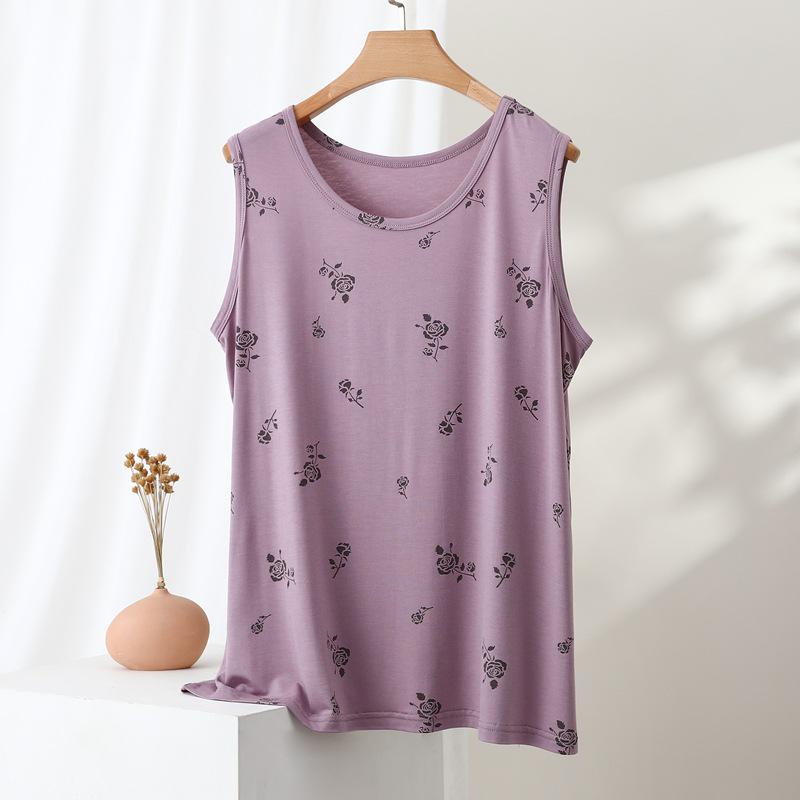 Women s Plus Size Sleeveless Modal T-Shirt: Spring/Summer Nightwear & Outdoor, Printed, Loose Fit 3XL фиолетовый