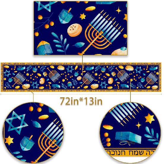 Hanukkah Table Runner Menorah Chanukah Star of David Hebrew Je Festival Holiday Kitchen Dining Room Home Decoration