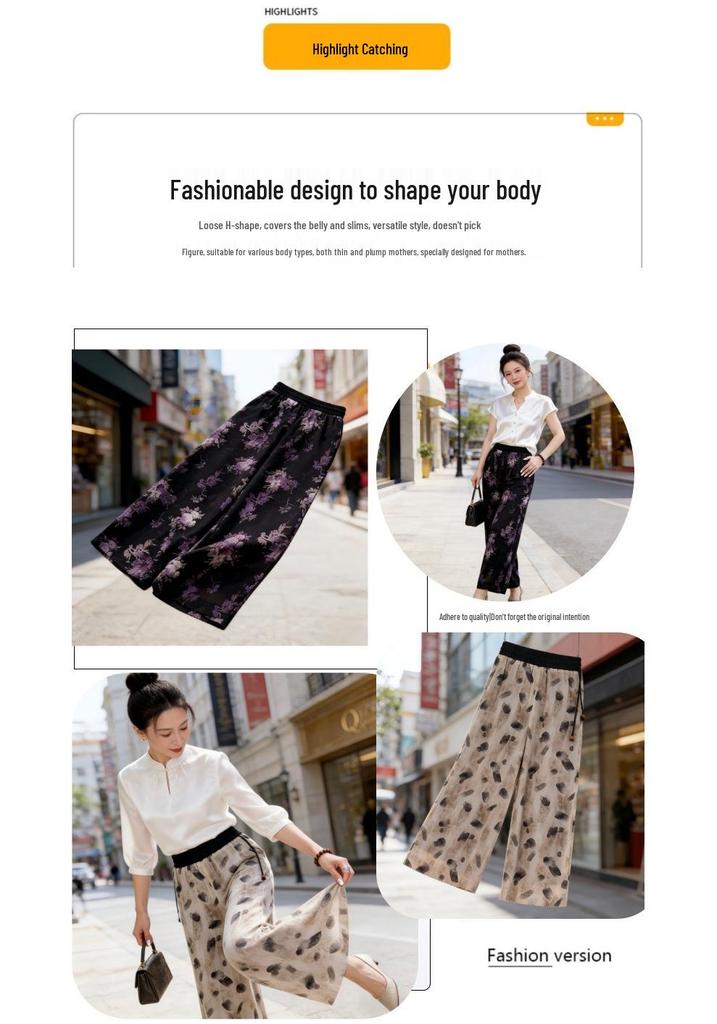 Women's Summer Wide-Leg Nine-Point Drape Pants - Loose, Slimming Straight-Leg Casual Culottes