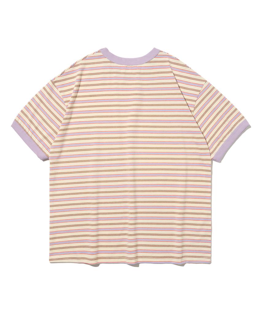 TAILOR STUDIO Soft Campus Striped Short Sleeve Tee (Ivory/Purple)