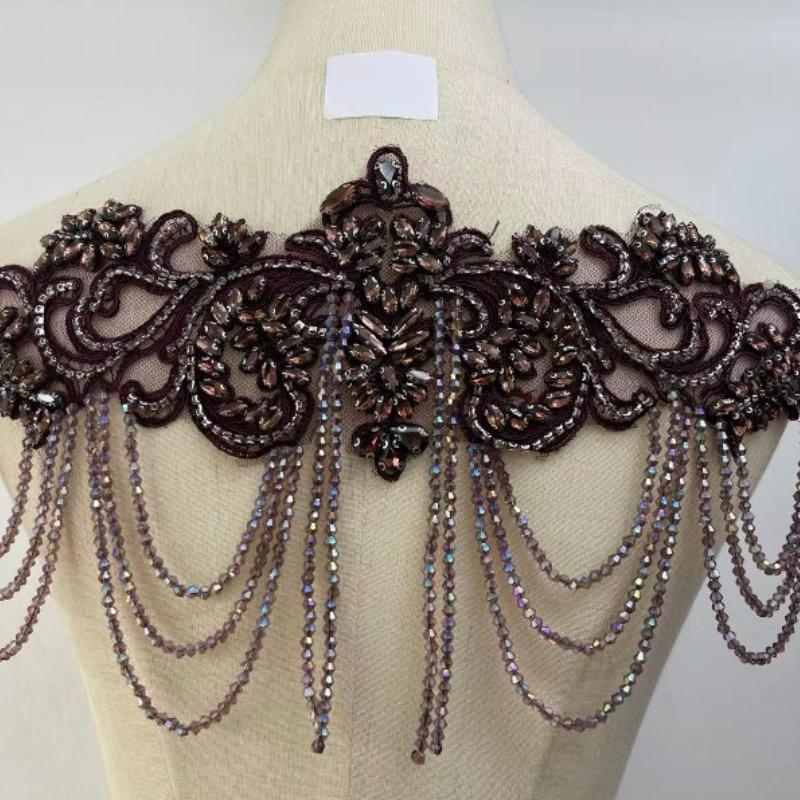 1 STÜCK Handgenähte Fransen Perlen Spitze Strass Applikationsaufnäher 26 Farben DIY Handgemacht Kleid Hochzeitskleid Bekleidungszubehör