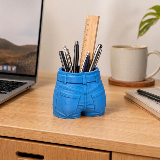 3D Printed Jeans Pen Holder, Desk Makeup Brush Organizer, Creative Pants Shape Pencil Cup for Office, Teacher Student Gift