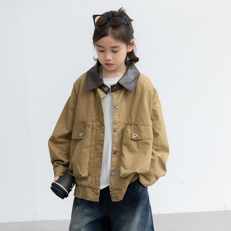 Boys Casual Loose Work Jacket Long Sleeve Solid Color