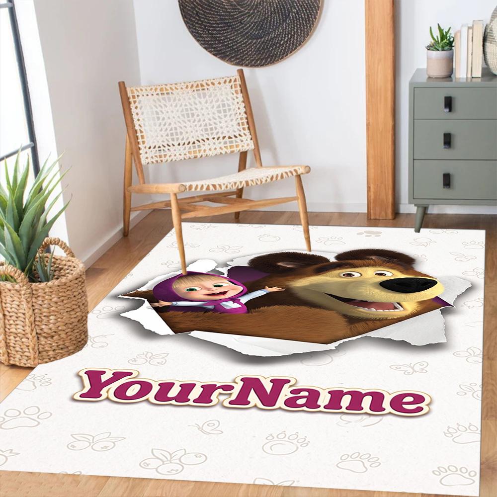 Masha Bear Personalized Name Floor Mat Design for Dining Room Living Rooms Decorate room Study room Anti-slip Rug Office home decor