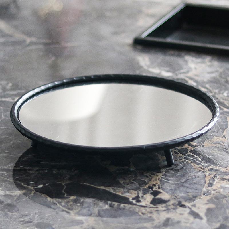 Modern Light Luxury Metal Round Tray Model Bedroom Cloakroom Aromatherapy Mirror Storage Tray Decoration Ornaments