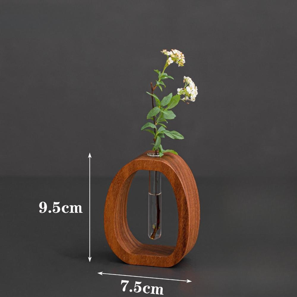 

Walnut Chinese Solid Wood Hydroponic Flower Vase Elegant Glass Test Tube Vase for Home Office Decor Hydroponic for Windowsills