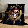 Pirate Skull with Ship Wheel Design Patterned Blanket, Flannel, Suitable for All Seasons, Home Decor, Warm and Cozy