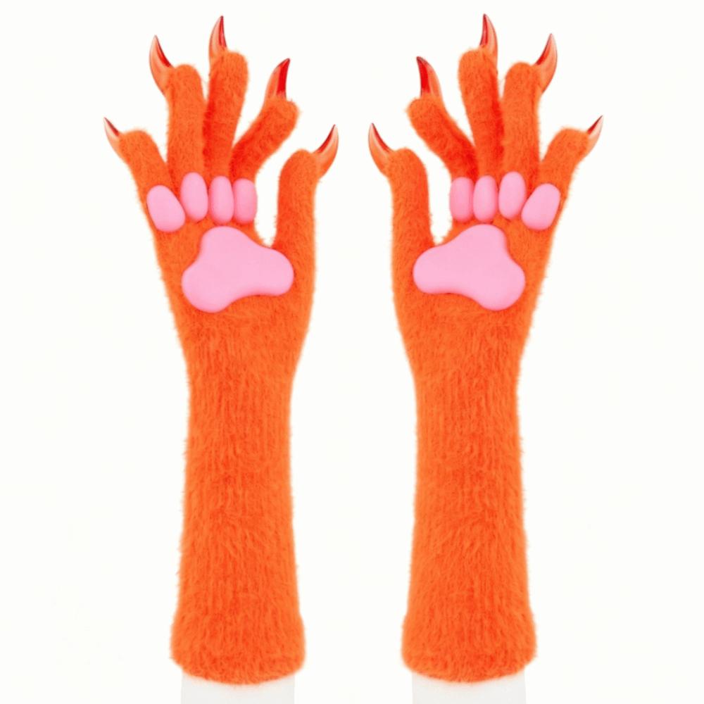 Furry Animal Claw Hand Gloves Silicone Paw Pads Plush Gloves New Cat Claw Gloves Halloween