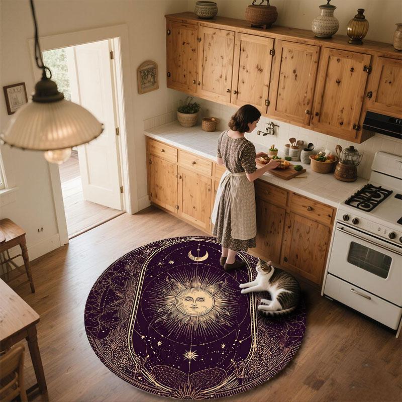 Celestial Elements pattern round rug,Carpet Rug for Living Room Bedroom Playroom ,Non-slip Floor Mat,Holiday Gifts and Birthday Gifts.