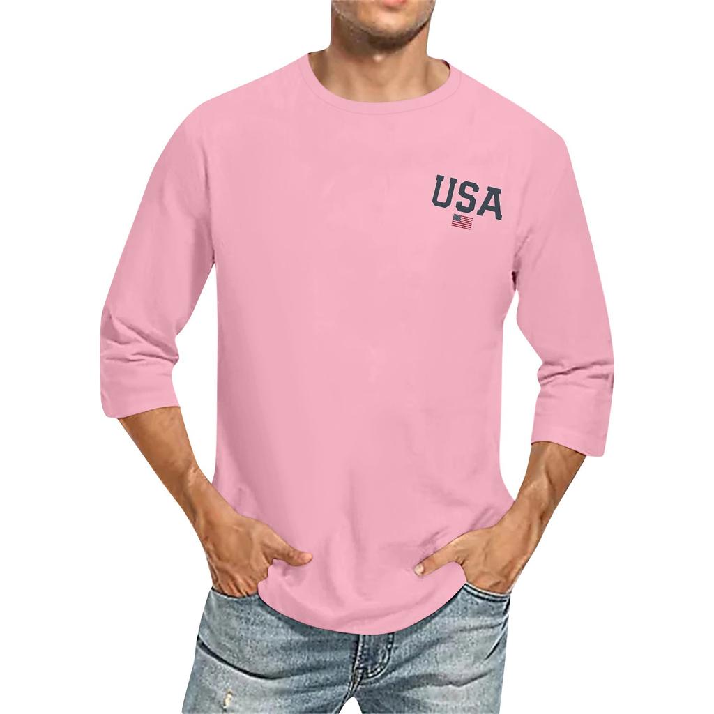 Men's casual and fashionable printed collar three-quarter sleeve top T-shirt