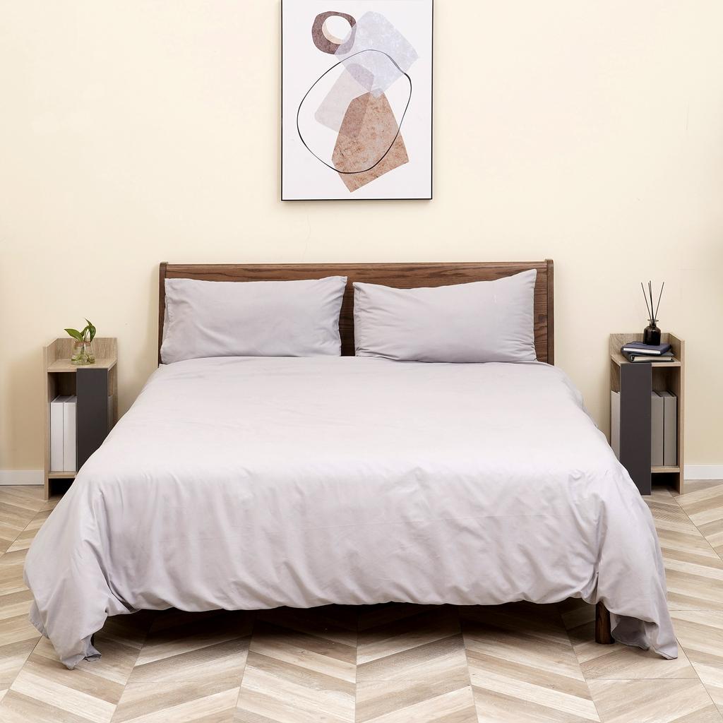Modern Grey Nightstand with Open Shelf, Set of 2 in Chipboard for Bedroom and Living Room, 27x25x60cm