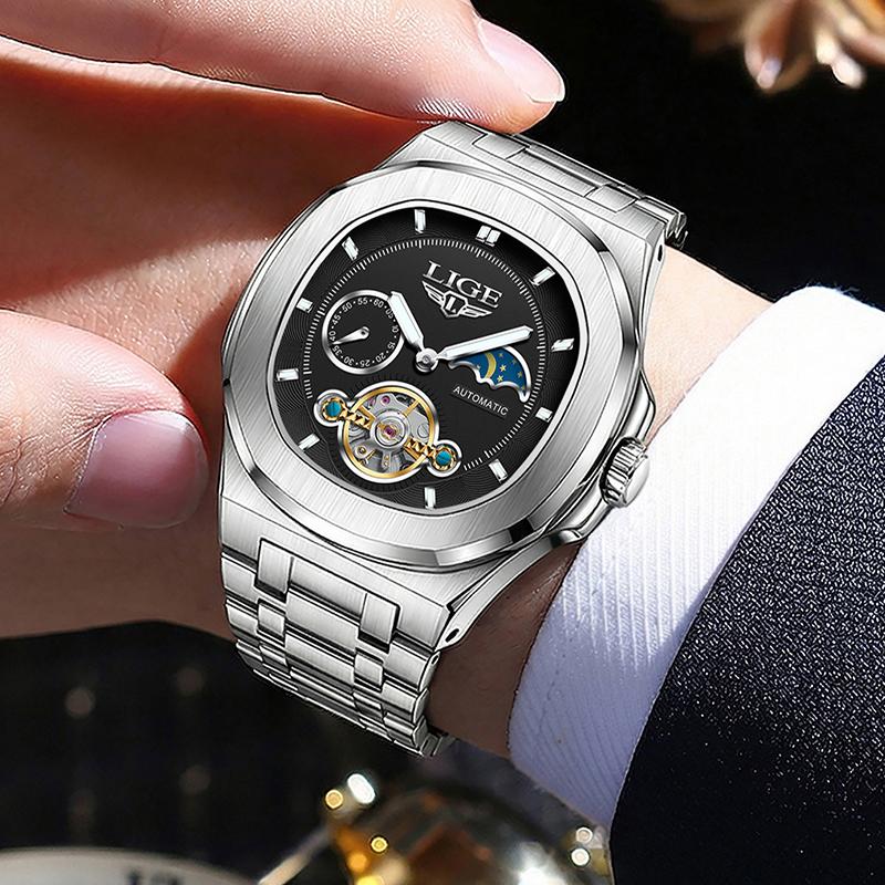 New Retro Automatic Mechanical Watch for Men Fashion Business Square Tourbillon Watch Men Luminous Waterproof Men's Watches