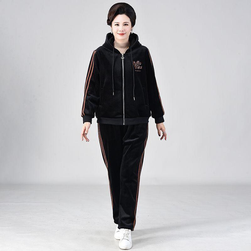 Set 2 Pezzi Pantaloni Donna Foderato in Pile Velluto Spesso Taglie Forti Giacca Cardigan e Pantaloni Tuta in Velluto Set Sportivo Casual Oversize Due Pezzi Autunno Inverno