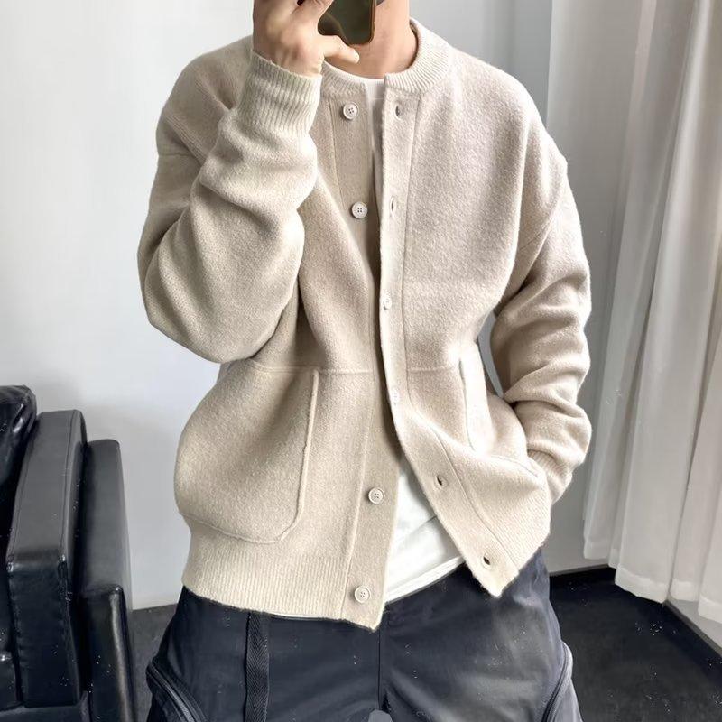 Size Knitted Cardigan Men's Autumn Winter Solid Color Sweater Jacket