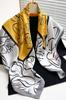 Women' Scarf Yellow and White 90X90 - Floral Line Art and Energetic Elegance