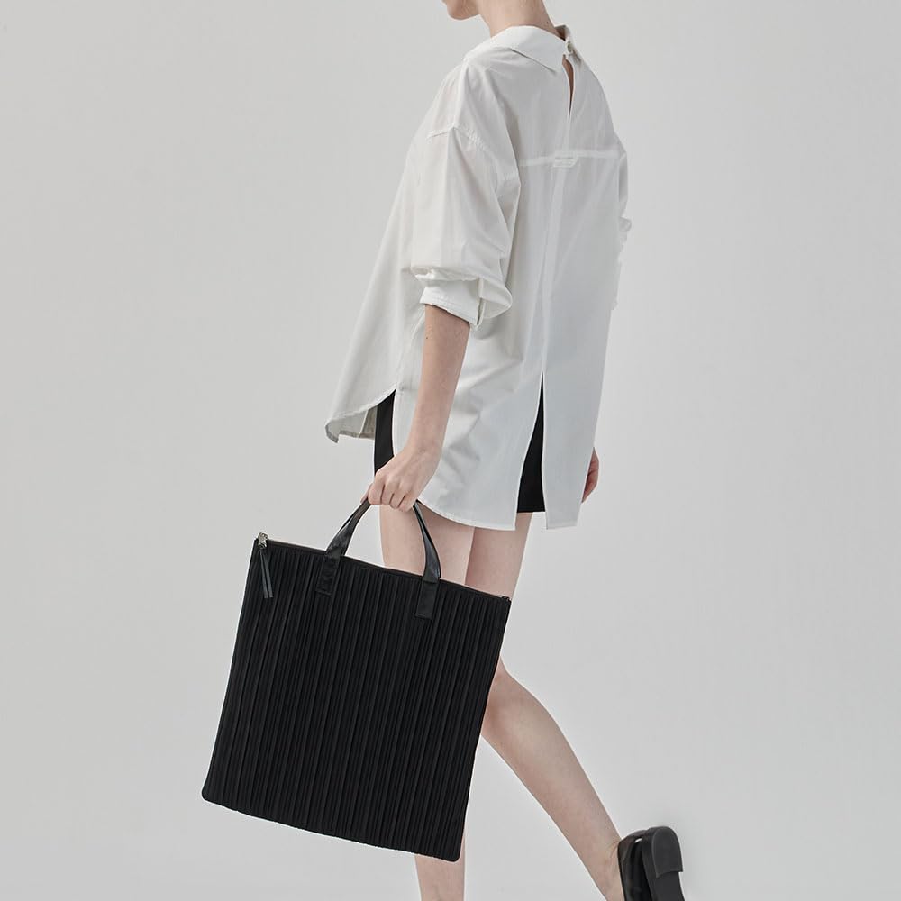 BLUEORB Work Bag, Tote Bag, Pleated Bag, Women's, Korean Fashion (Beyond Black)