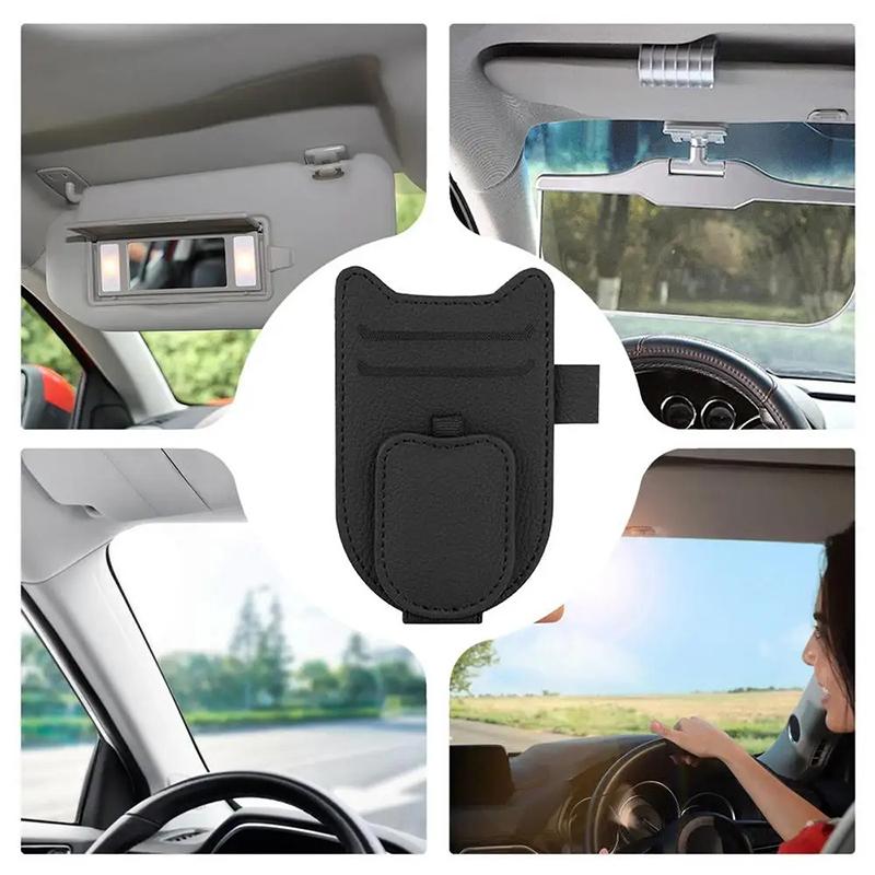 Car Sun Visor Glasses Holder Magnetic Eyeglasses Hanger Clip Luxury Leatherette Car Sunglasses Holder Mount Universal