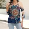 Women's Fashion Casual Printing Button-down Shirt 3/4 Long Sleeve Tops