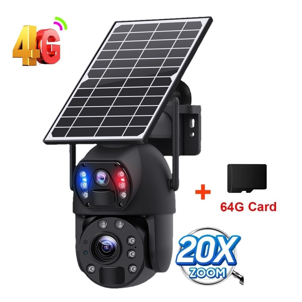 10x/20x Zoom 4G/WIFI Solar Powered Camera, HD Night Vision Security Camera, Solar Panel, PIR Human Motion Detection Monitor