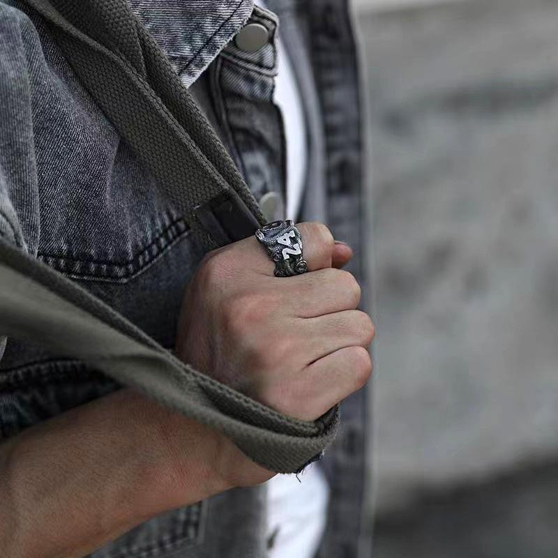 Retro Black Mamba Kobe 24 8 Ring For Men Punk Gothic Rock Hiphop Open Ring Handmade Jewelry Bikers Accessories Basketball Gift
