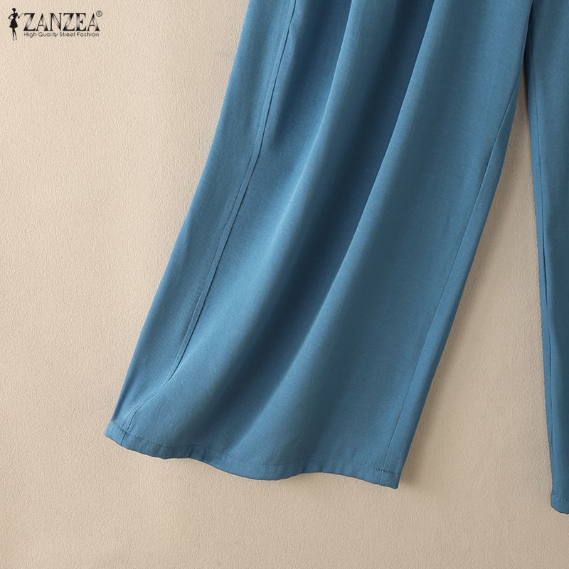 ZANZEA Women Casual Elastic Waist Loose Long Pants