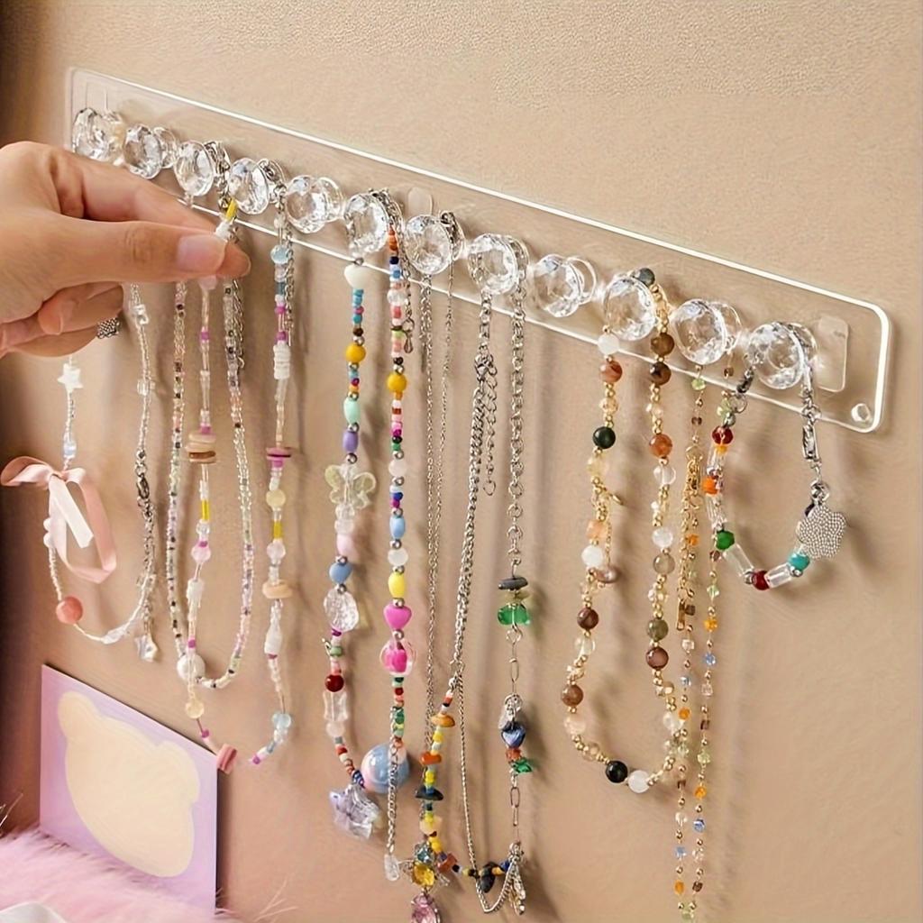 Modern Transparent Acrylic Jewelry Organizer - Wall Mounted, Square Design, Ideal for Necklaces, Bracelets, Earrings, and Rings, Holds Up To