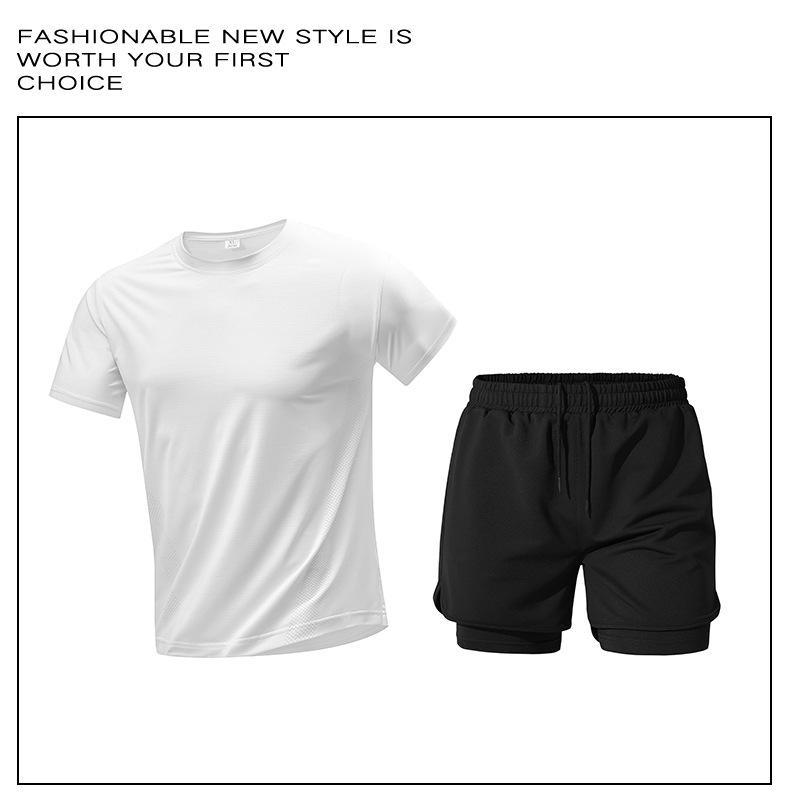 Men's Summer Ice Silk T-shirt & Shorts Set for Teens