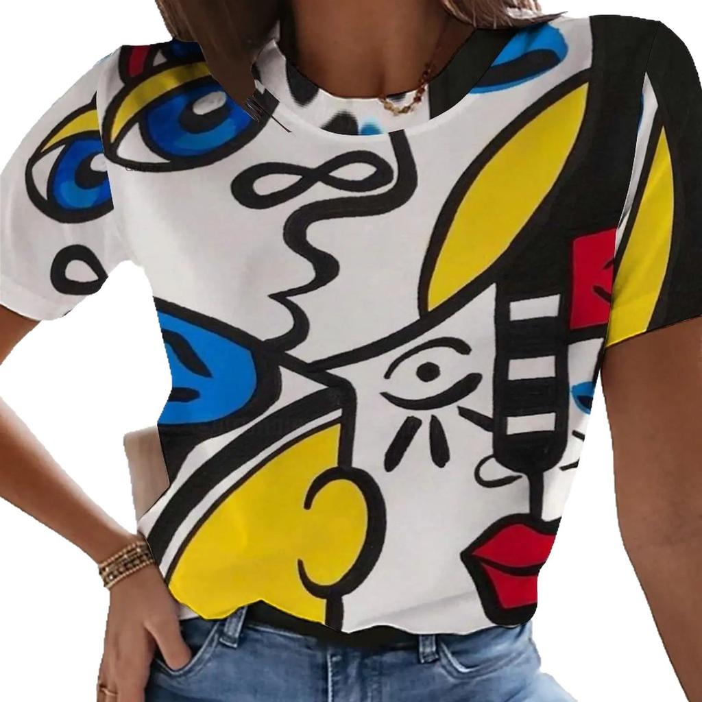 Letní dámské tričko s kulatým výstřihem a 3D potiskem abstraktní malby Pabla Picassa, módní ležérní tričko s krátkým rukávem