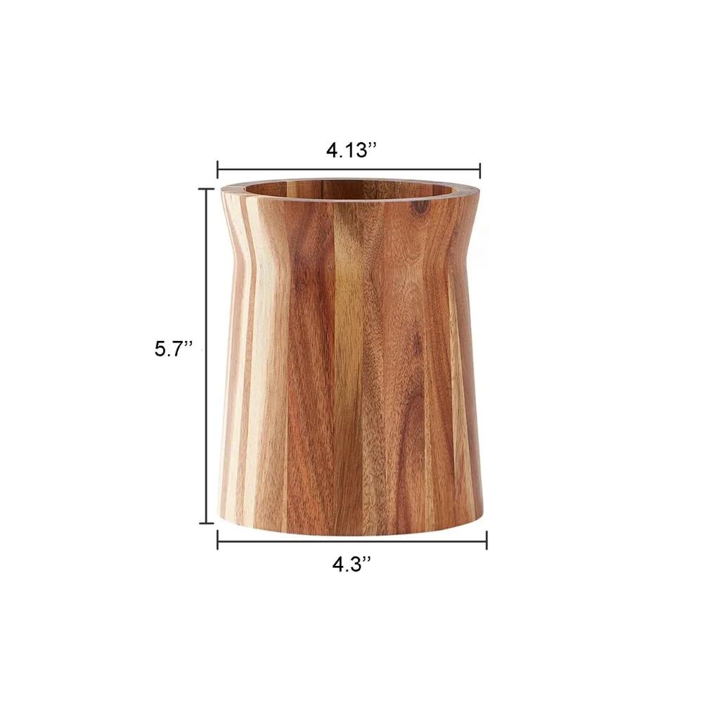 360° Rotating Kitchen Utensil Holder Acacia Wood Cylindrical Storage Rack Large Capacity Farmhouse Style Cutlery Holder