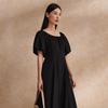 Elegant Puff Sleeve A-Line Midi Dress