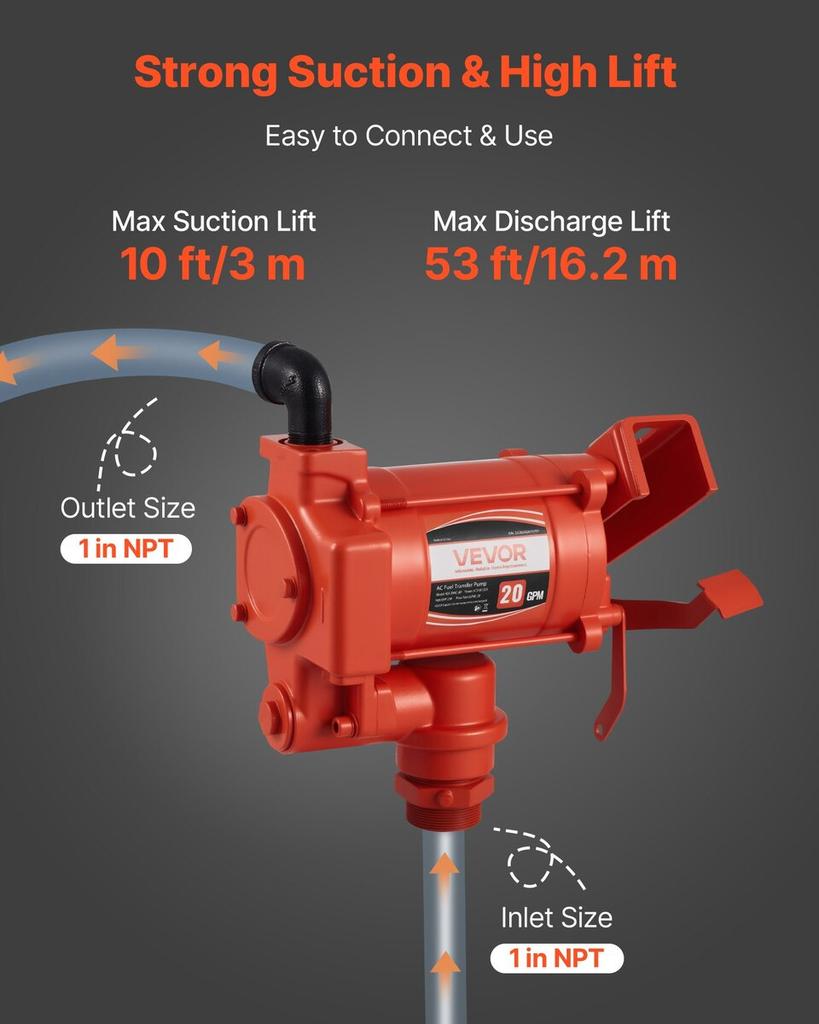 Fuel Transfer Pump 230V, 20 GPM 76 L/min, AC Electric Oil Transfer Pump, with Auto Shut-Off Fuel Nozzle & Discharge Hose, High Flow Kit for Gasoline,