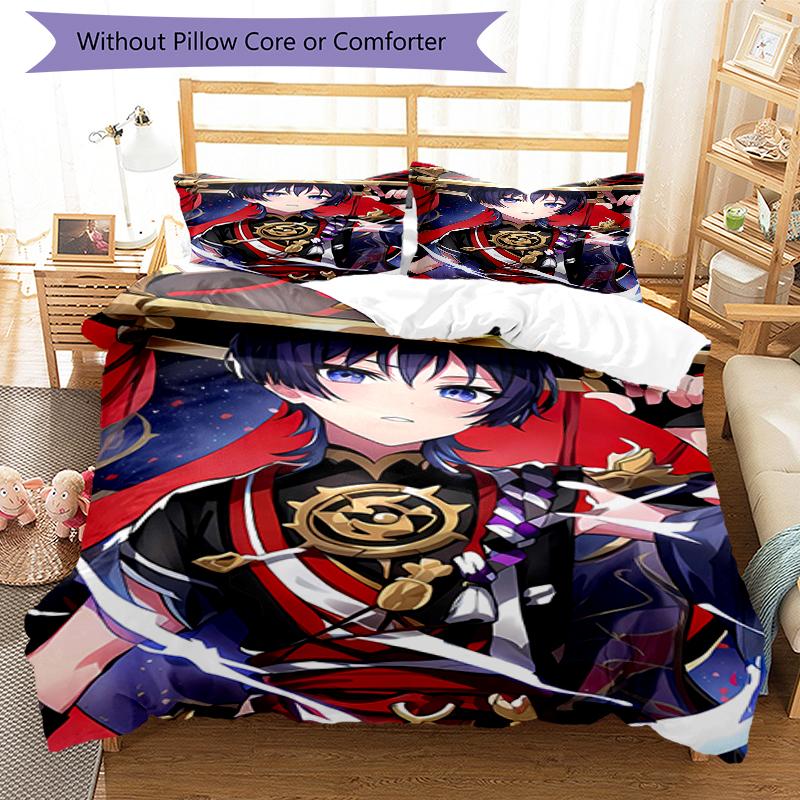 3pcs Genshin Impact Wanderer2 Design Cover Set - HD Printed Bedding with 1 Cover and 2 Pillowcases - Perfect for Home and Dorm Decor