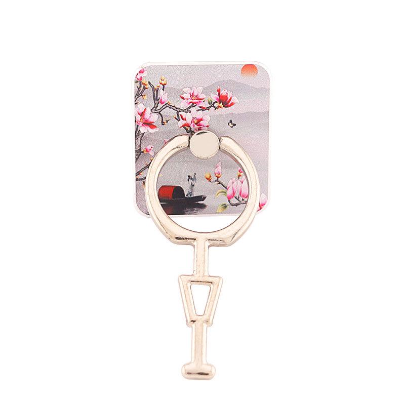Creative Square Ring Buckle Phone Holder with Metal Adhesive - Women's Vertical Screen Design
