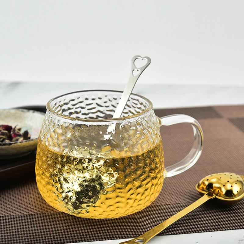 430ml Creative Hammer Patterned Glass Cup Large Capacity Breakfast Cup Milk Oat Dessert Mugs Household Beverage Mug Drinkware