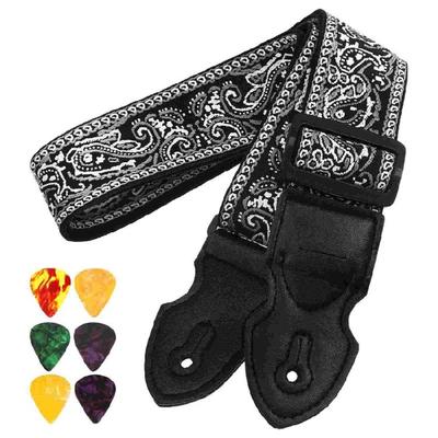 National Style Guitar Strap with 6 Picks Acoustic Electric Guitar Straps Soft Embroidery Shoulder Strap Belt Easy Use