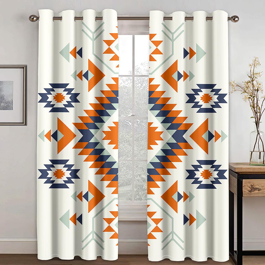 Geometric Semi-Blackout Window Curtains Bohemian Window Curtain for Living Room&Bedroom Drapes Decor(2Panels)Cotinas De Sala