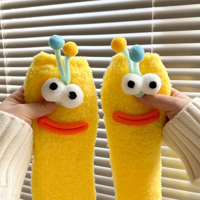 Ugly Cute Funny Socks Women's Medium Tube Socks Autumn and Winter Floor Sleeping Socks Coral Fleece Home Hair Fluffy Cute Warm