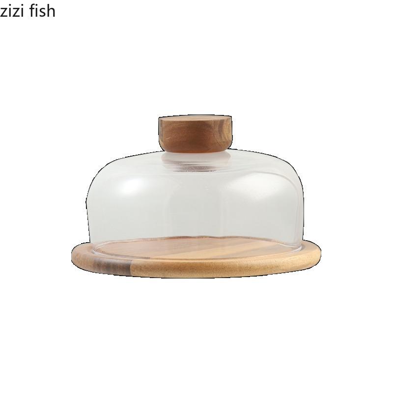 Wooden Cake Tray with Glass Cover Dessert Plate Decorative Plates Display Plates Pastry Plate Tea Tray Fruit Bowl Dim Sum Dish