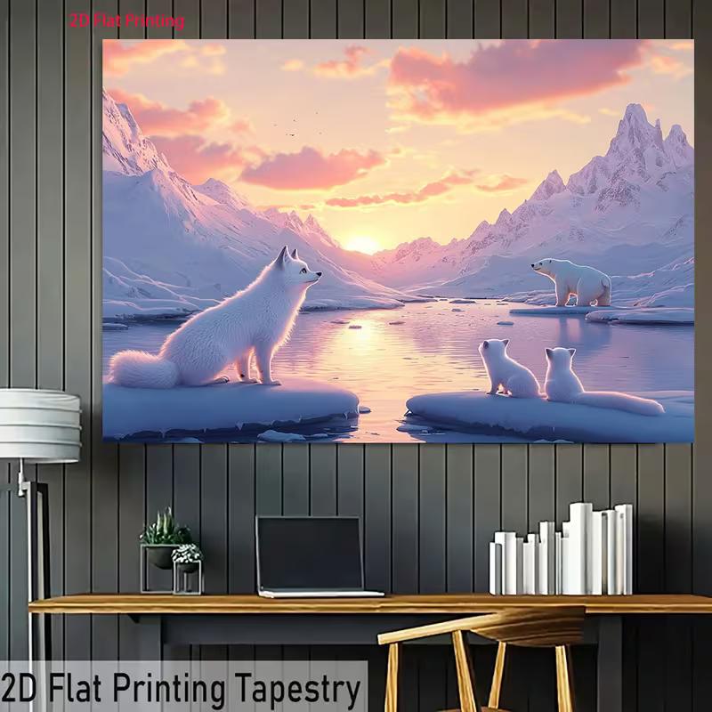 2D Arctic Fox and Polar Bear Photography Backdrop Sunset Background