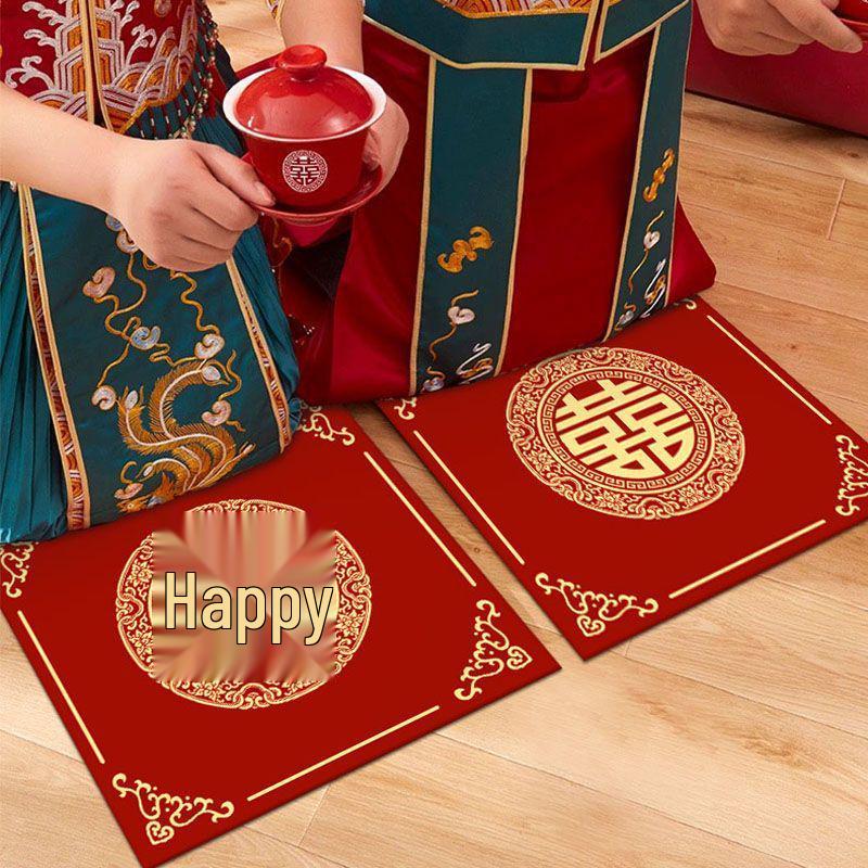 Red Wedding Kneeling and Sitting Cushion for Bride - Ceremony and Tea Ritual Pad, Free Shipping