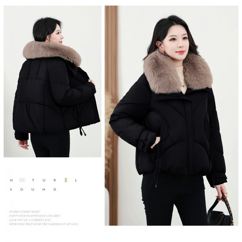 Womens Short Puffer Coat With Faux Fur Collar Winter 2026 Thick Warm Loose Fit Korean Style Cotton Jacket