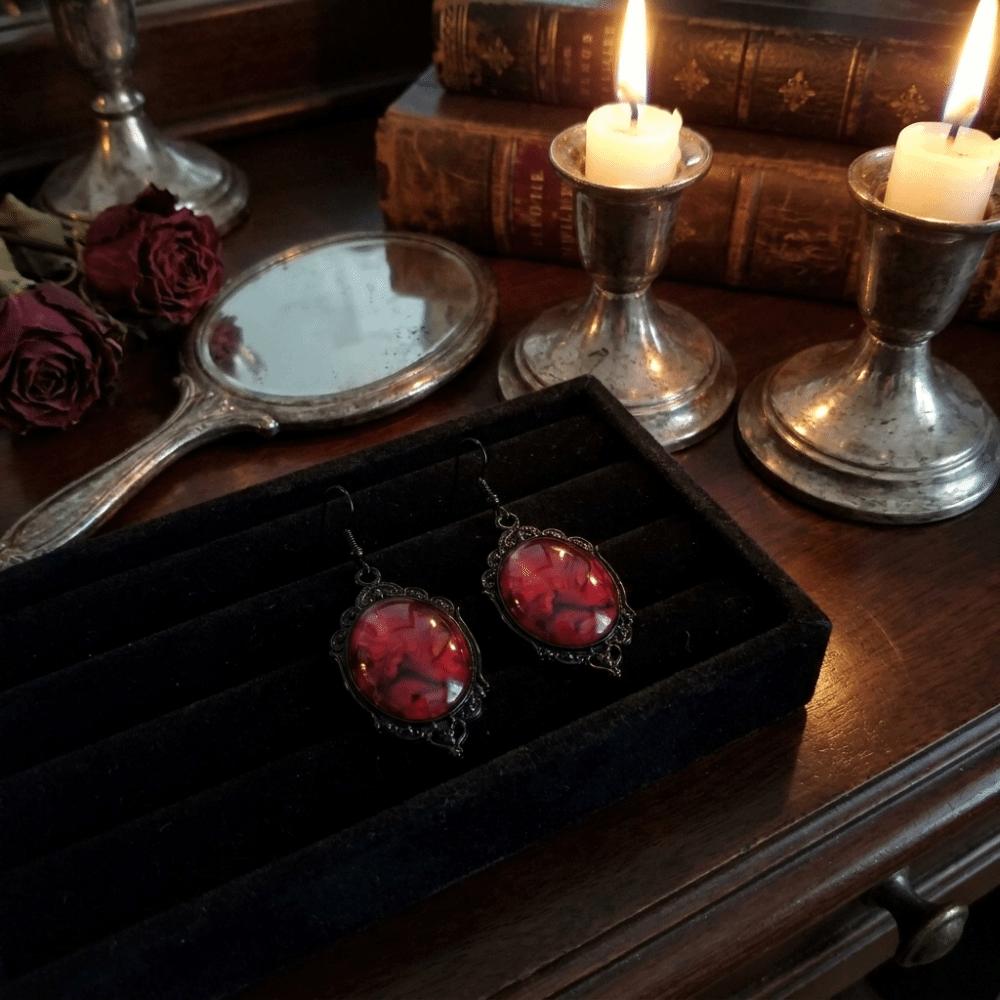 Black Frame Gothic Resin Earrings Oval Shape Drop Earrings Street Photography