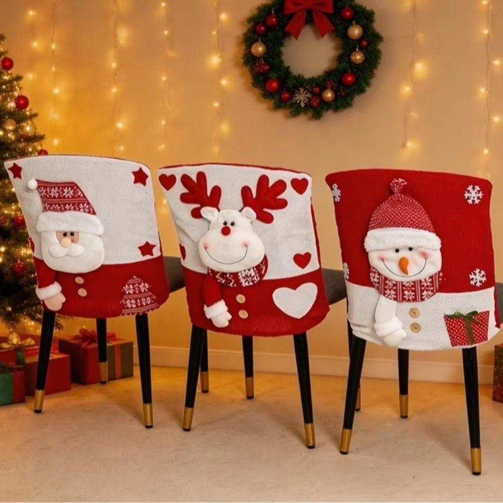 Reindeer Christmas Chair Covers Snowman Santa Claus Chair Back Cover Plush Stool Covers New Year