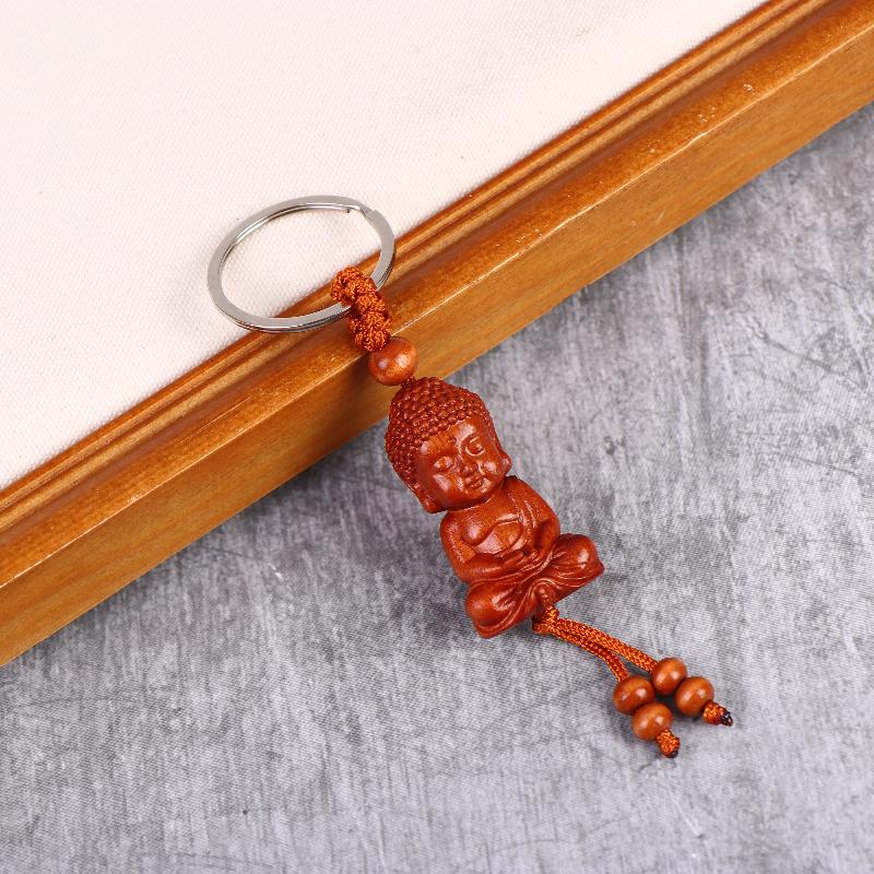 NEW Ethnic Style Buddhism Carving Pendant Key Holder Wooden Keychain Bag Hanging Jewelry Gift Praying For Peace And Good Fortune