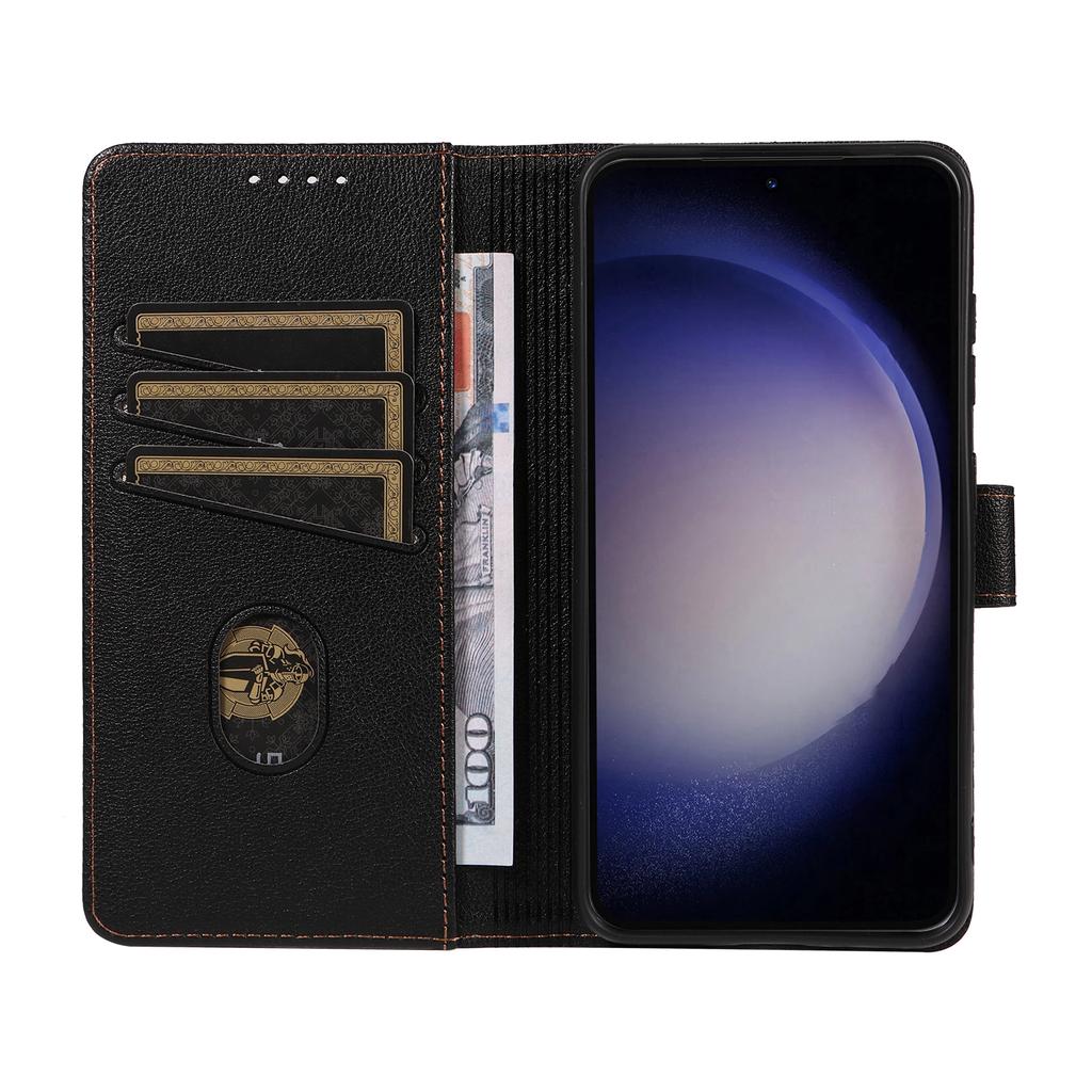 Para Samsung Galaxy S23 Capa de Couro Textura Lichia Bloqueio RFID Carteira Suporte Capa de Telefone