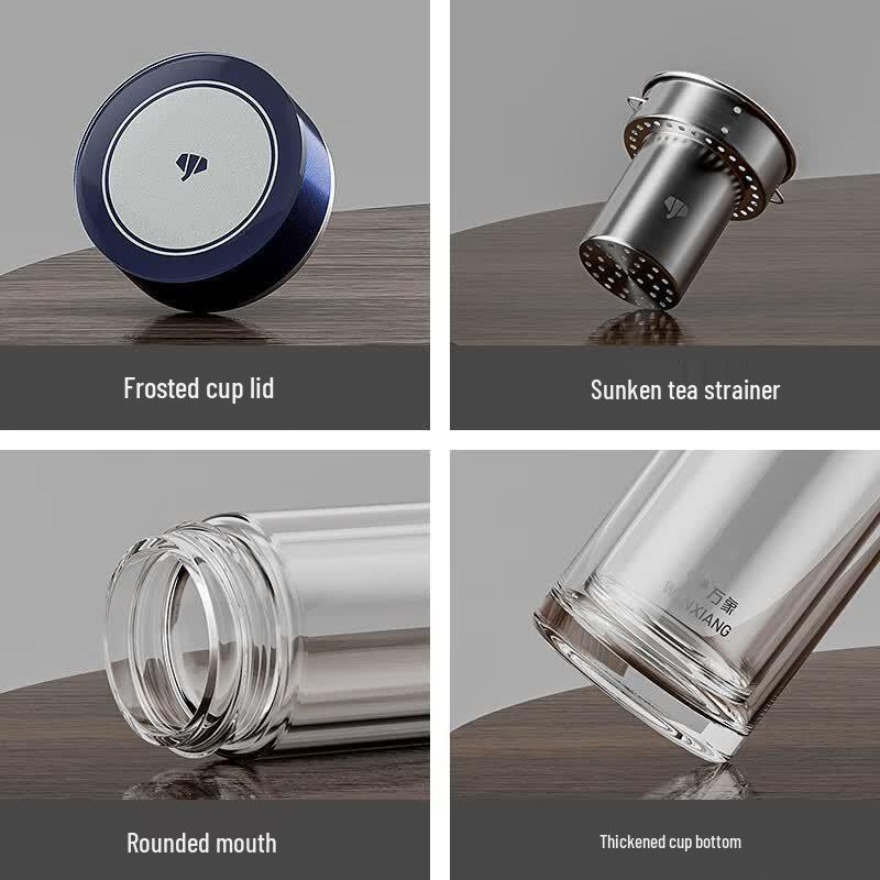 WANXIANG Double-Layer Portable Glass Travel Mug