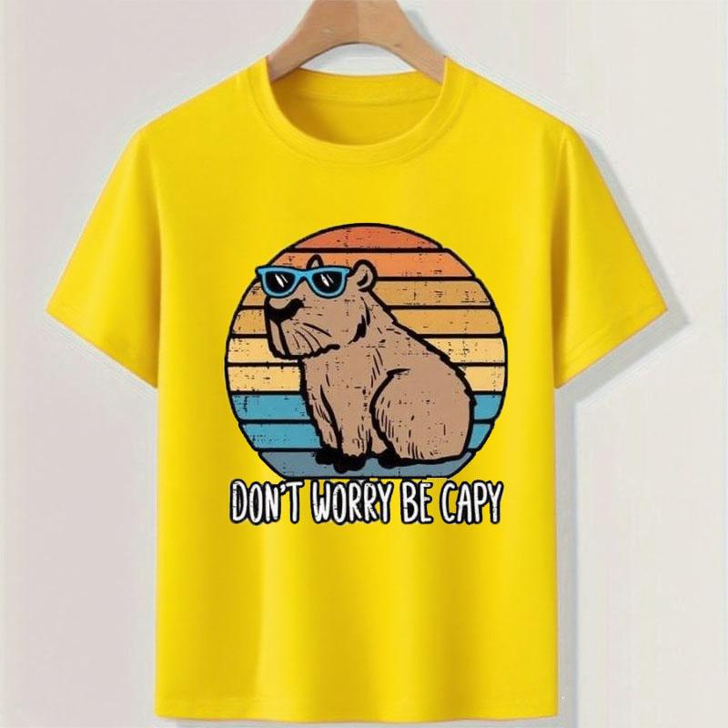 Don't Worry Be Capy Printed Colorful T-shirts for Teenagers and Children Summer Boy and Girl Casual Loose Short Sleeve T-shirt