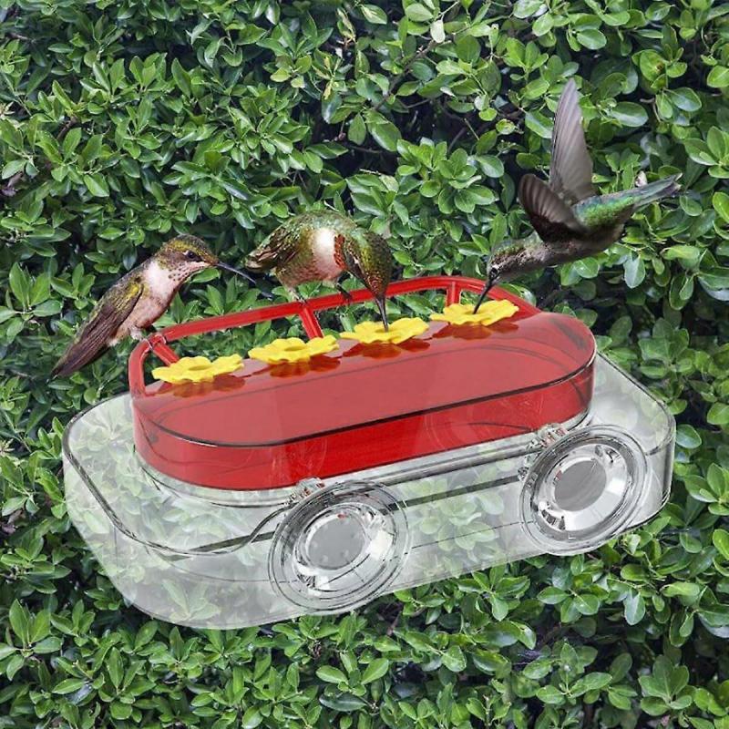 Kolibri Futterspender Mit 4 Anschlüssen, Kunststoff Halterung, Starke Saugnäpfe, Einfach Zu Reinigen Und Nachzufüllen