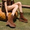 Fashion 2024 New Autumn Women Boots Cow Suede Shoes for Women Round Toe Lace Up Casual Platform Boots Increase Height Ladies Shoes