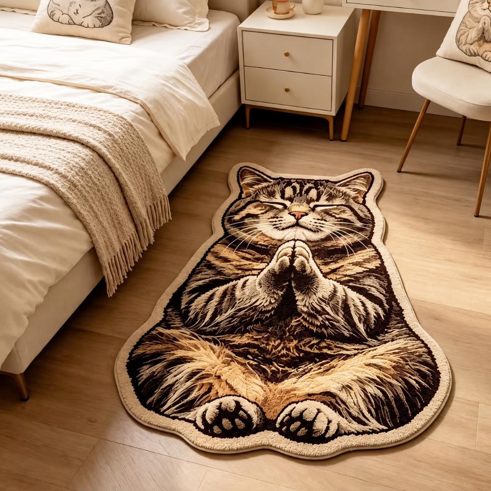 Non-Slip Cat-Shaped Area Rug 2D Cartoon Carpet Soft Home Decor Carpet Bedrooms
